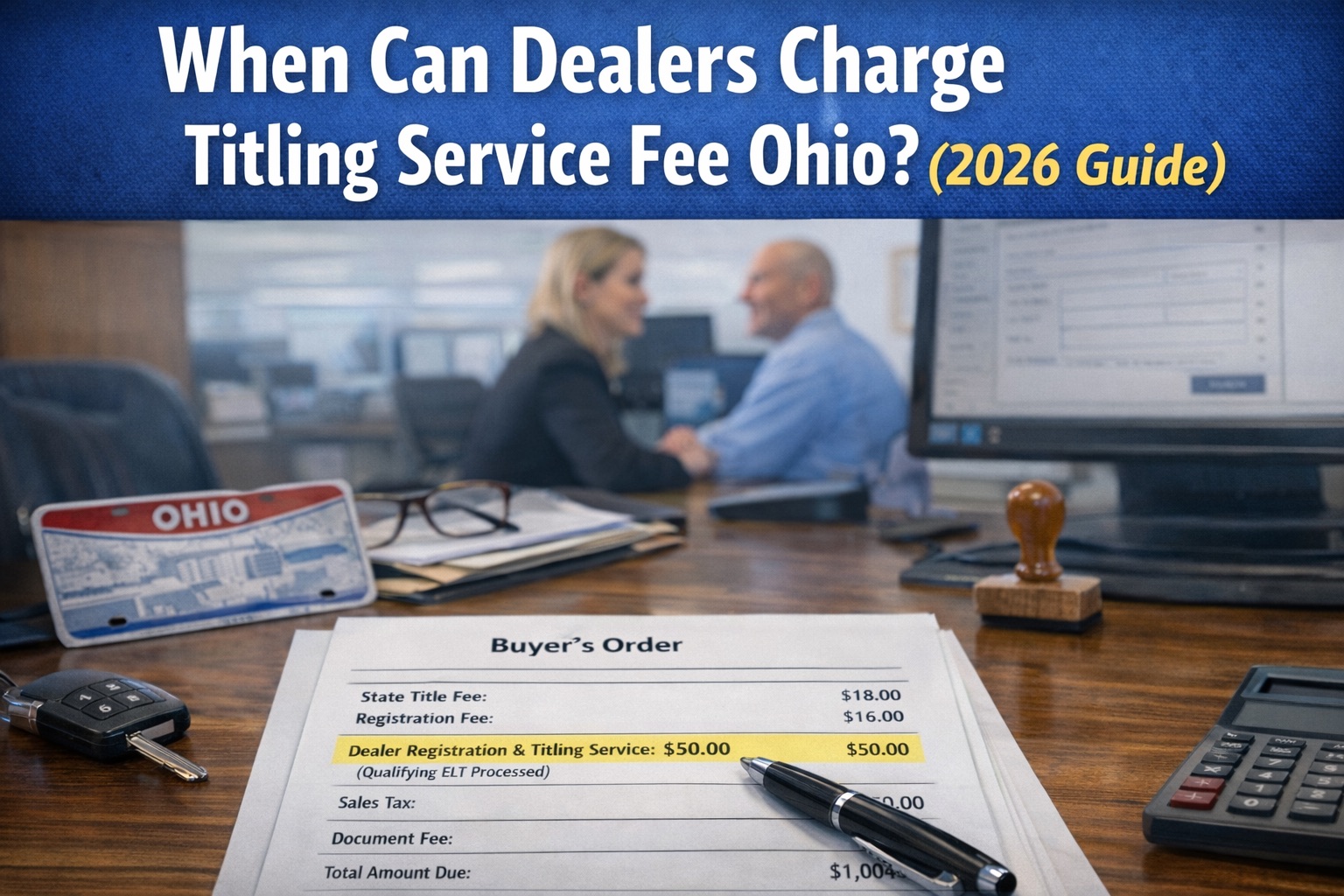 When can dealers charge titling service fee Ohio shown on compliant dealership buyer order