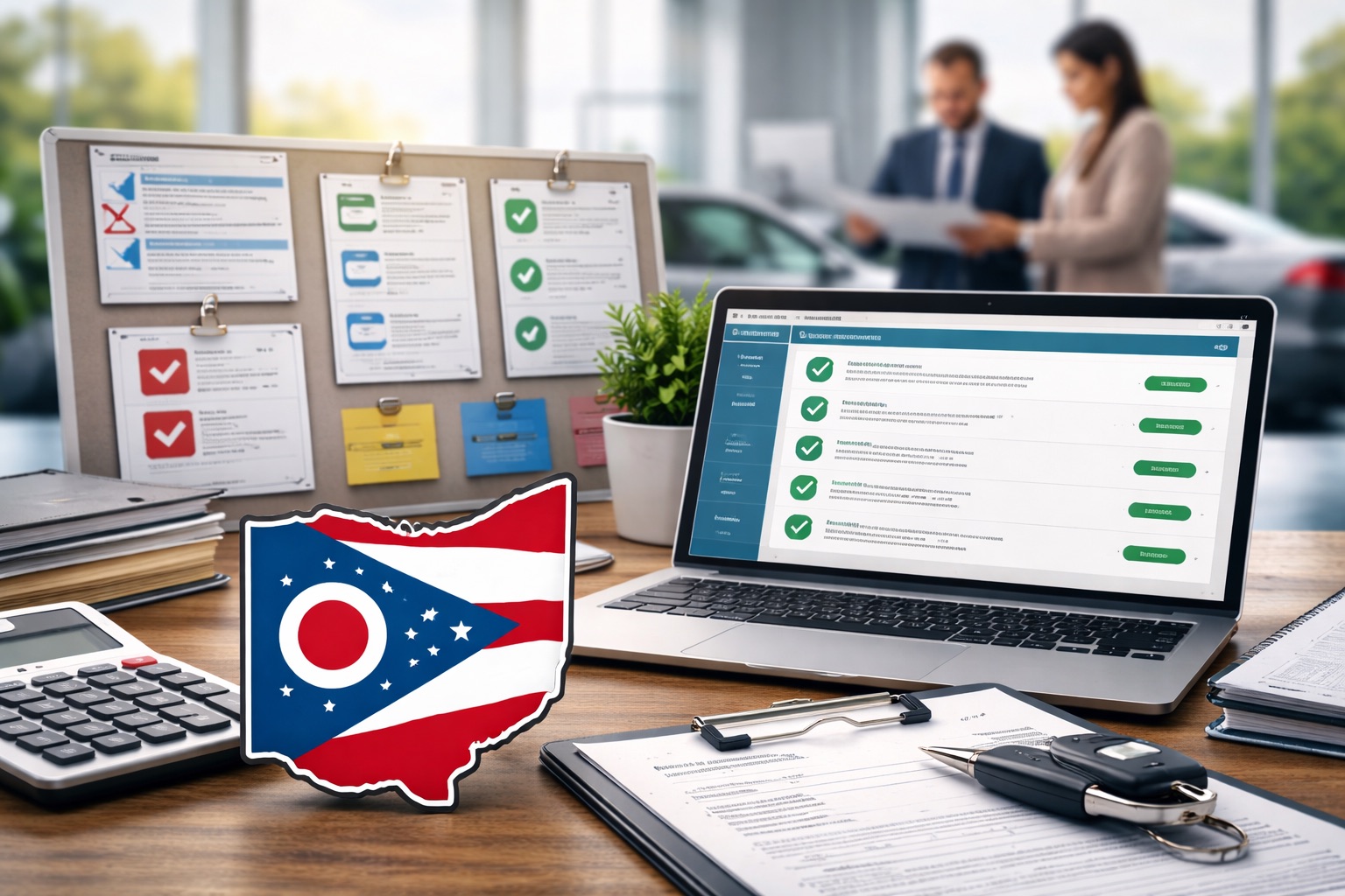 Ohio $50 Registration & Titling Service Fee workflow process inside an Ohio dealership office