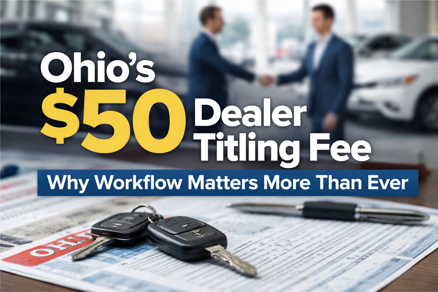 Ohio $50 dealer titling fee car dealership title paperwork and keys